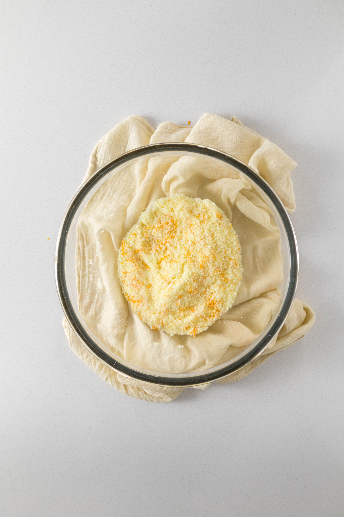Step 2 - orange zest rubbed into the sugar.