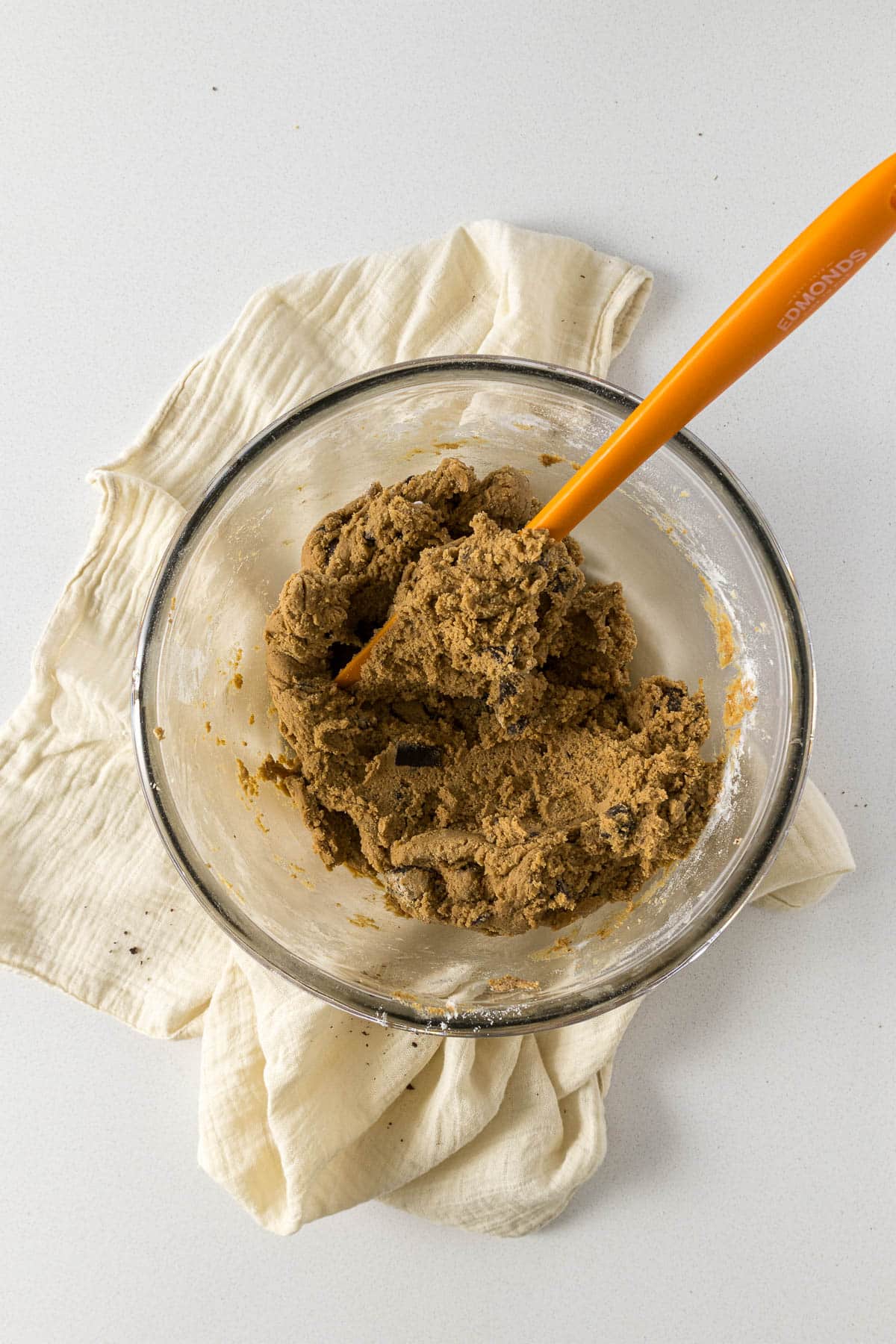 Step 5 - Chocolate chip coffee cookies dough in a mixing bowl.