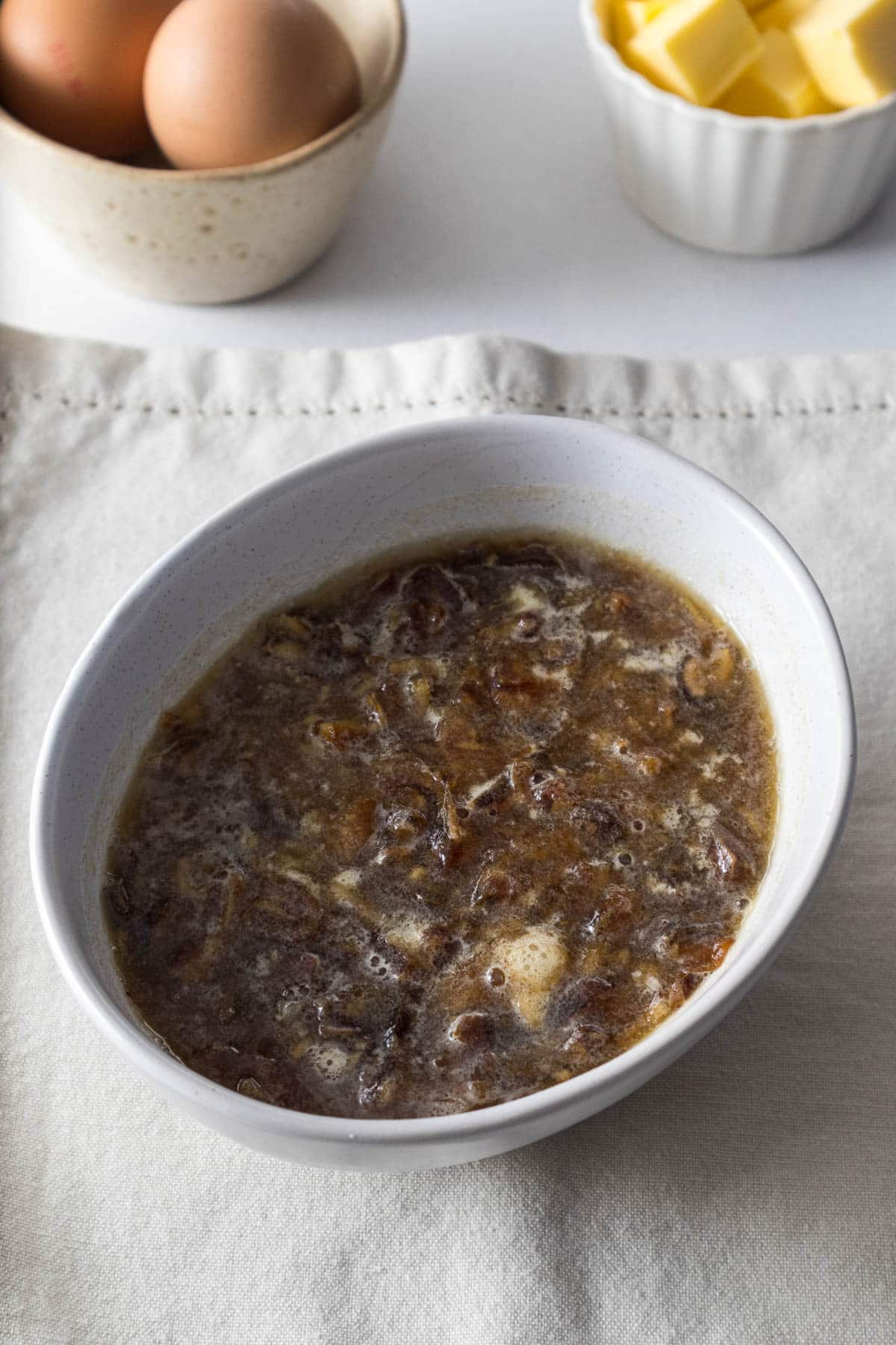 Step 3 - Dates soaked in hot water with baking soda.