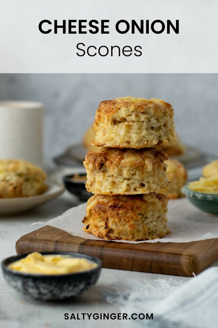 Pin - Cheese and onion scones stacked on each other.